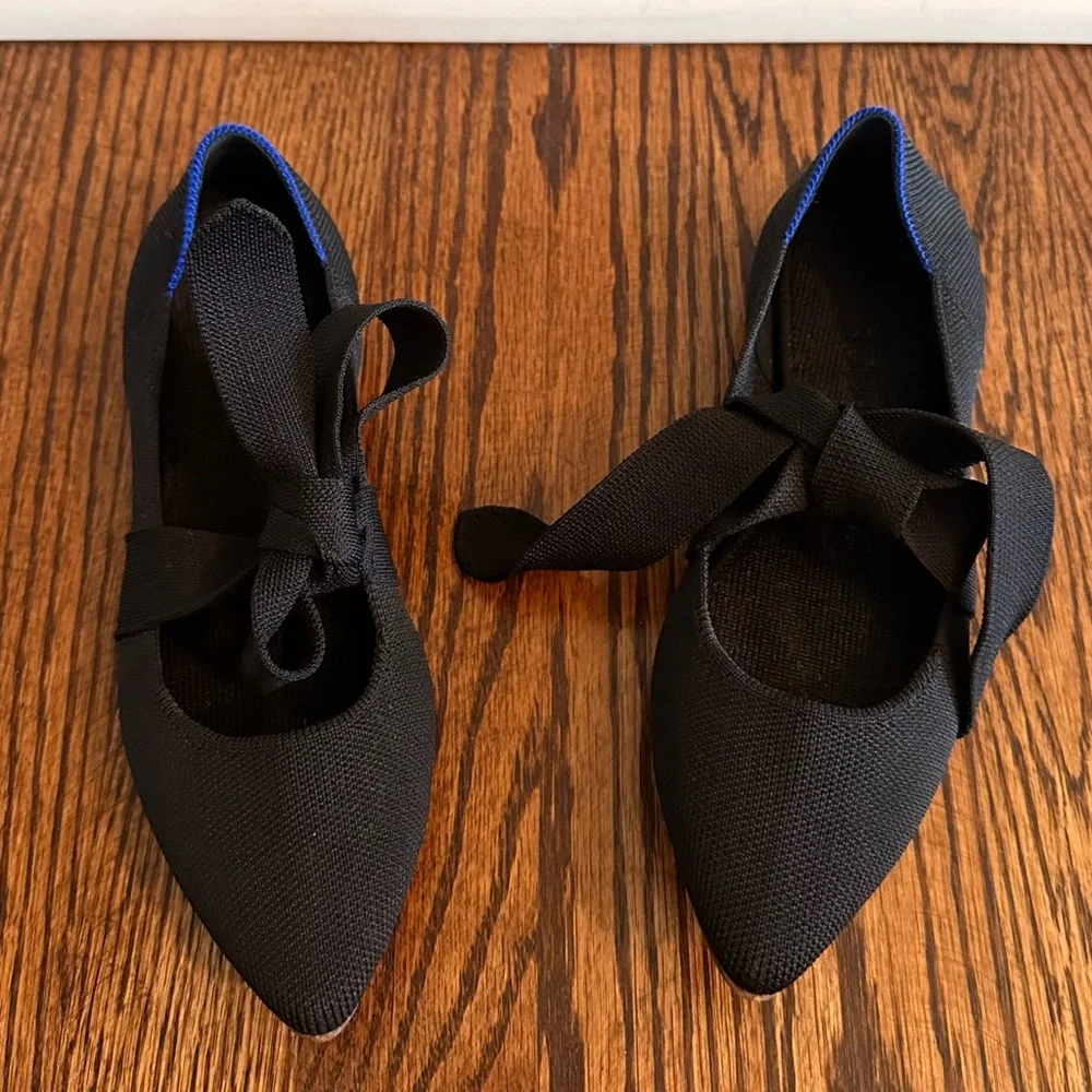 Rothy's Black Pointed Bow Knit Flats